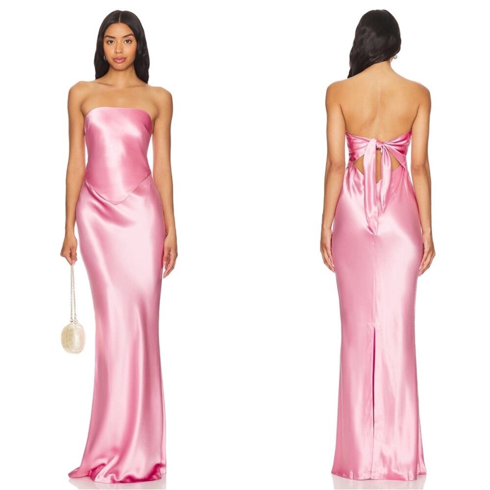 RETROFETE Skye Strapless Draped Bodice Pink Satin Maxi Dress Size XL